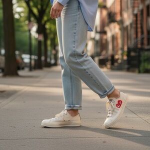 Converse PLAY Comme de Garcons Chuck 70 Low Top Cream/Red Sneakers Wms 6.5